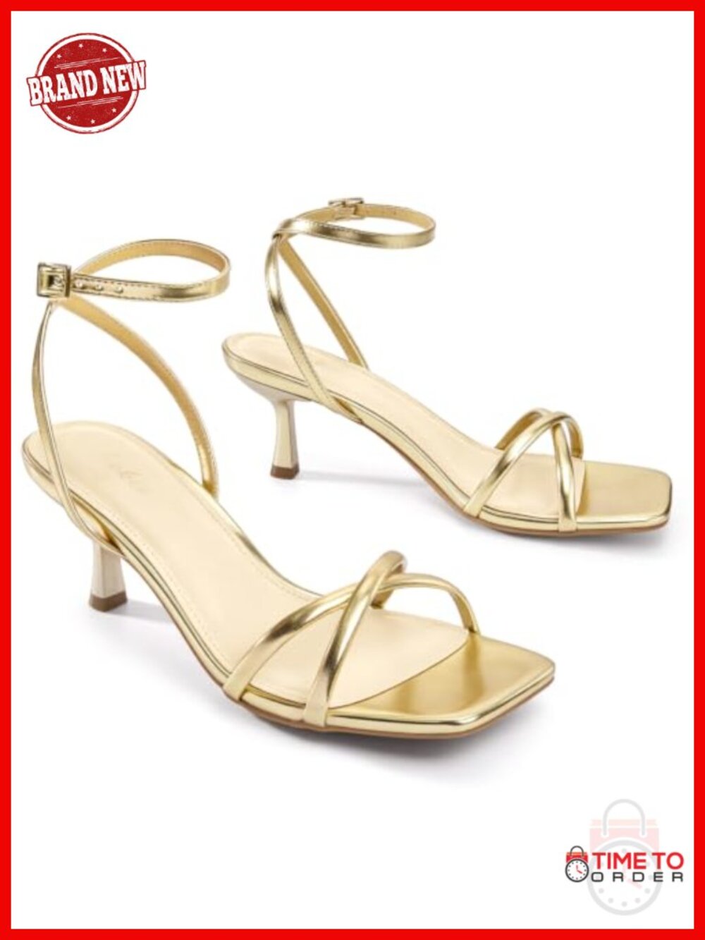 Kitten Heel Sandals Strappy Low Heels Wedding Party Prom Square Toe